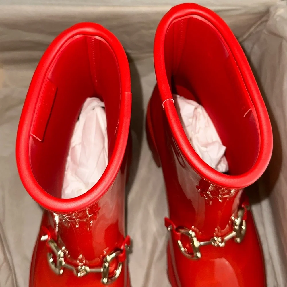 GUCCI Trip Horsebit Ankle Rain Boots in Red - Picture 6 of 14